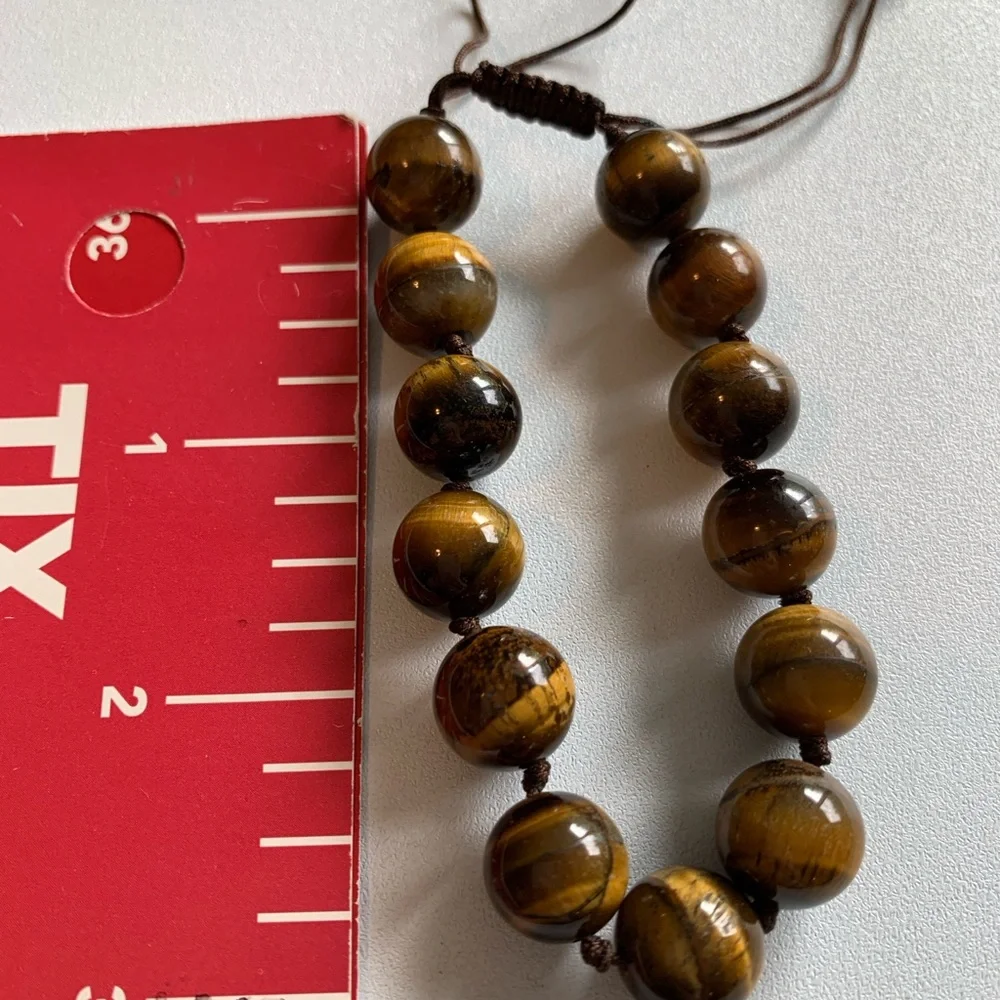 Large Tigers Eye Stone Brown Beaded Bracelet Adjustable